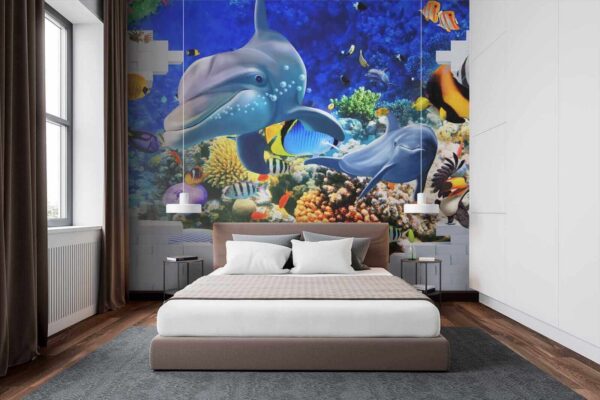 Mural cu un pește și delfini Mural cu un pește și delfini