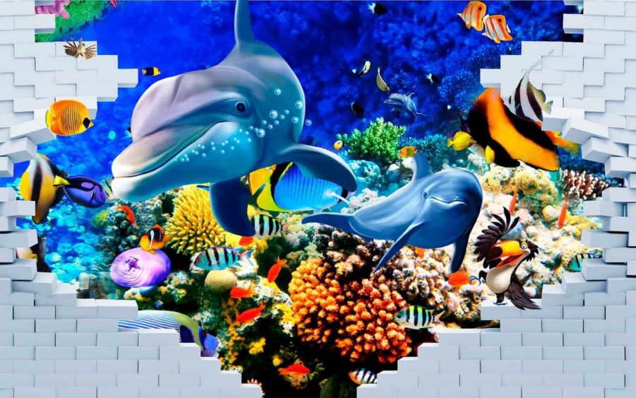 Mural cu un pește și delfini