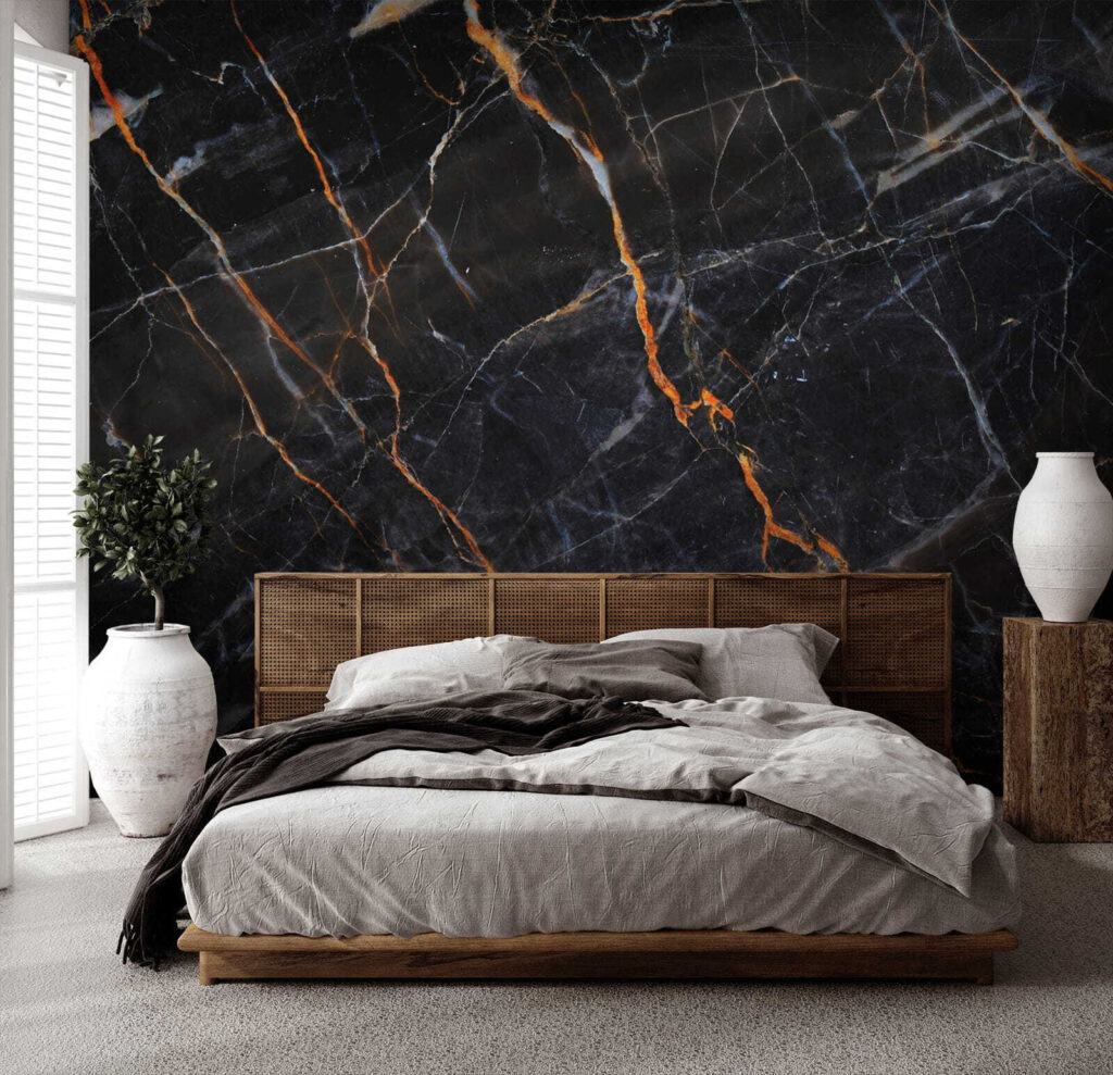 Black marble with fiery orange veins