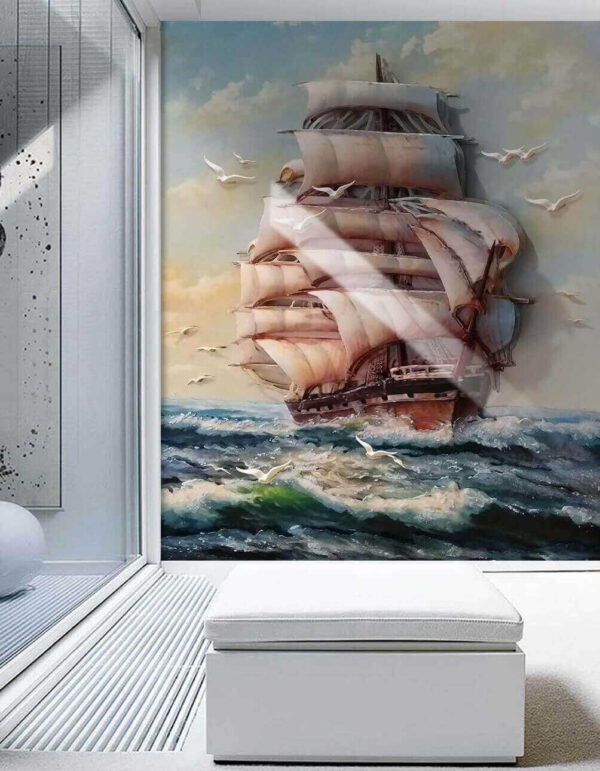 Pictura unei nave cu vele și păsări zburătoare Pictura unei nave cu vele și păsări zburătoare