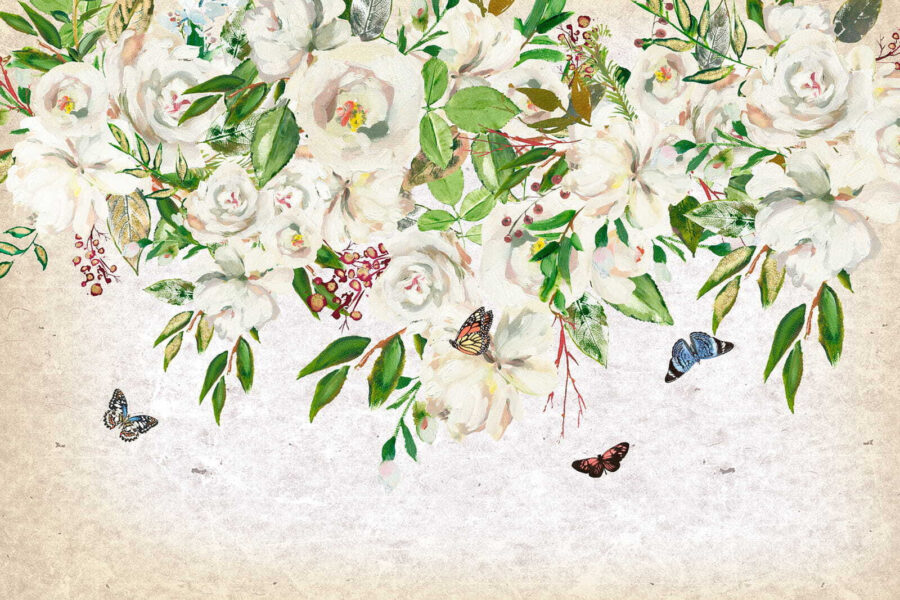 Pictură de flori albe și fluturi u33223p 900x600 - Pictură de flori albe și fluturi - tegory