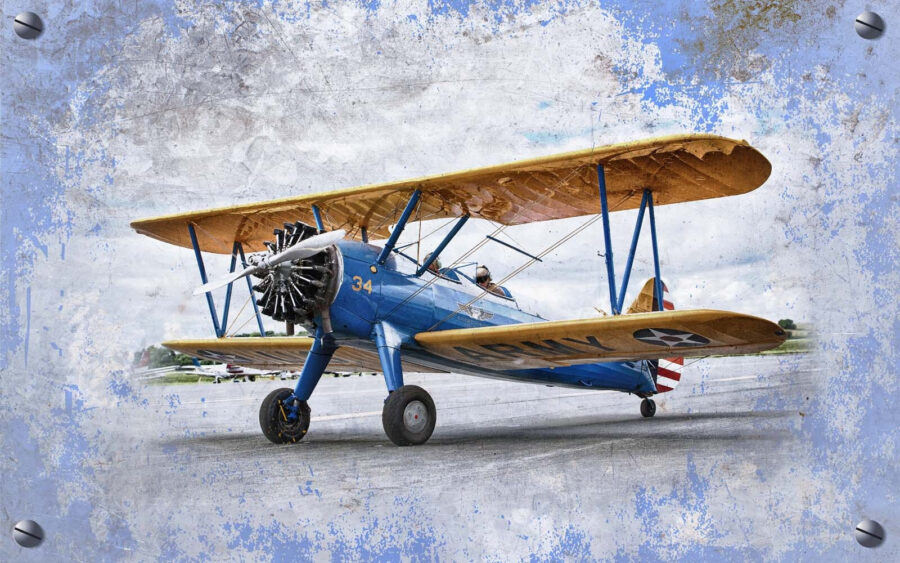 Albastru și galben avion pe o pistă de aterizare Albastru și galben avion pe o pistă de aterizare