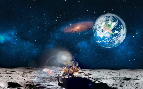 Luna cu o planetă și stele și o planetă în fundal Luna cu o planetă și stele și o planetă în fundal