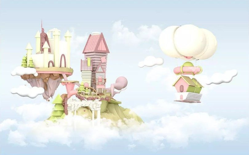 Case de desene animate care plutesc pe cer