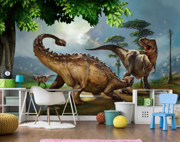 Pictură de dinozauri lângă un râu Pictură de dinozauri lângă un râu