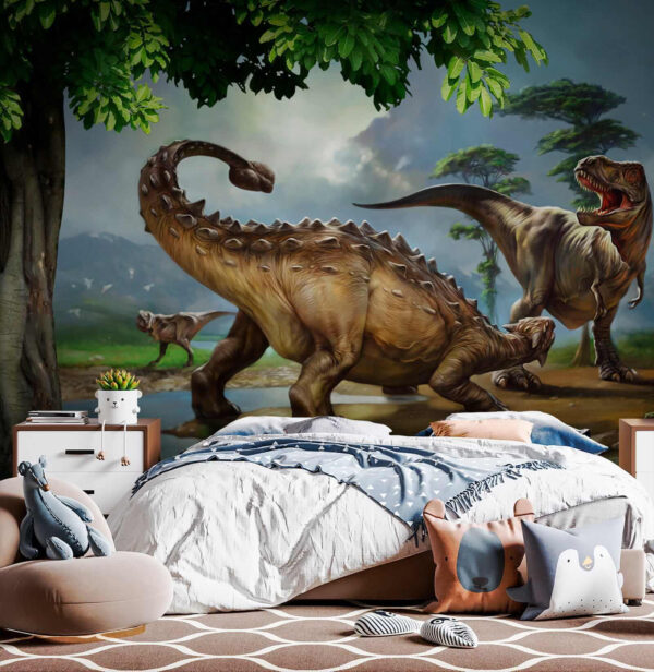 Pictură de dinozauri lângă un râu Pictură de dinozauri lângă un râu