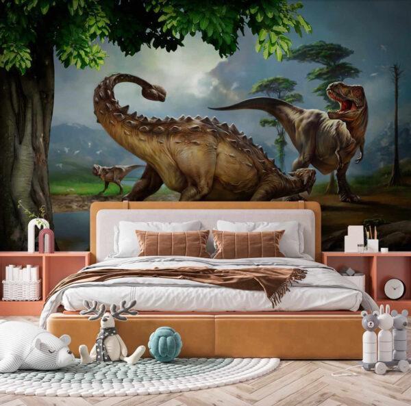 Pictură de dinozauri lângă un râu Pictură de dinozauri lângă un râu
