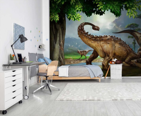 Pictură de dinozauri lângă un râu Pictură de dinozauri lângă un râu