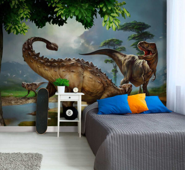 Pictură de dinozauri lângă un râu Pictură de dinozauri lângă un râu