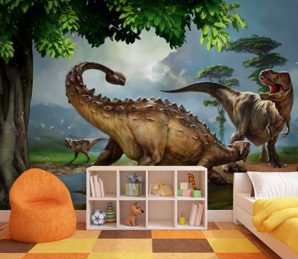 Pictură de dinozauri lângă un râu Pictură de dinozauri lângă un râu