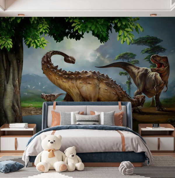 Pictură de dinozauri lângă un râu Pictură de dinozauri lângă un râu