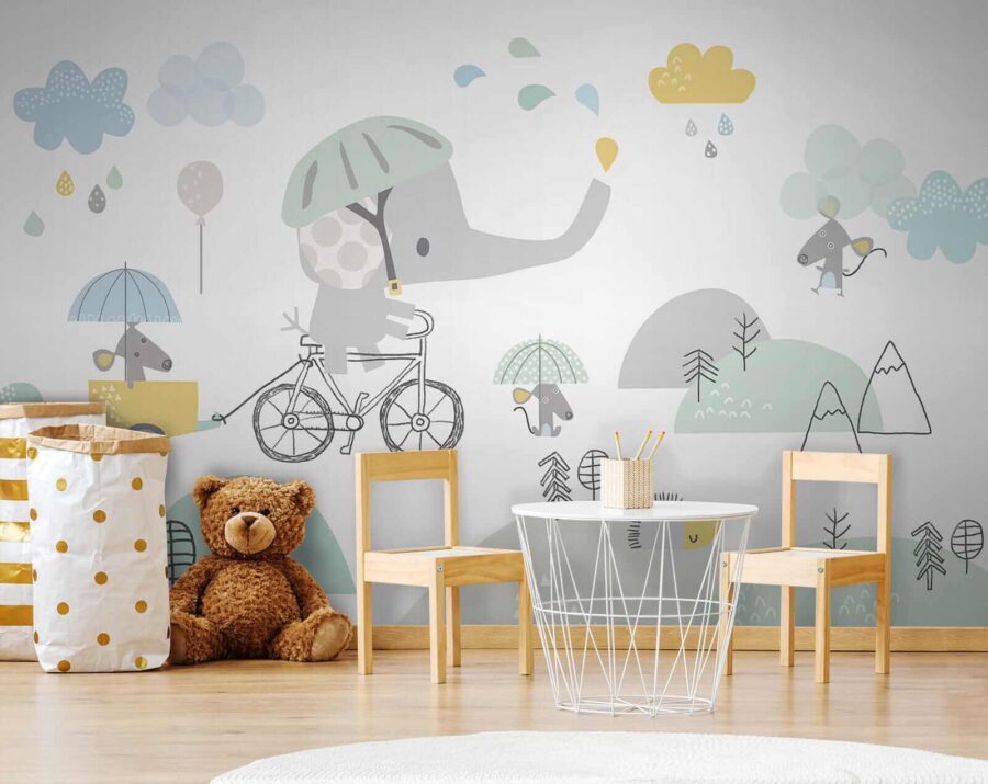 Elefant de desene animate care călărește o bicicletă