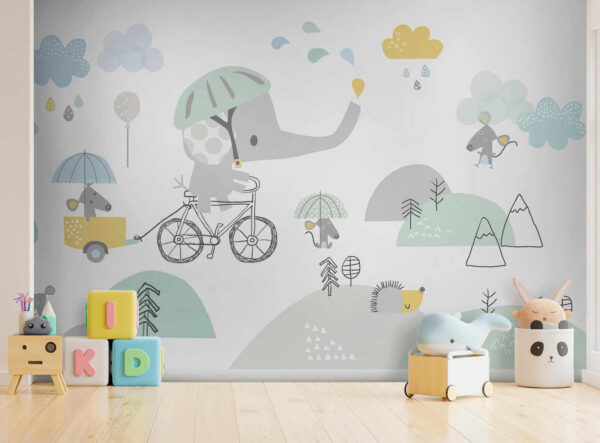 Elefant de desene animate care călărește o bicicletă Elefant de desene animate care călărește o bicicletă