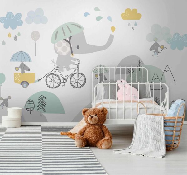 Elefant de desene animate care călărește o bicicletă Elefant de desene animate care călărește o bicicletă