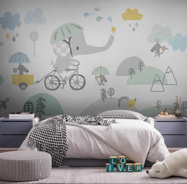 Elefant de desene animate care călărește o bicicletă Elefant de desene animate care călărește o bicicletă