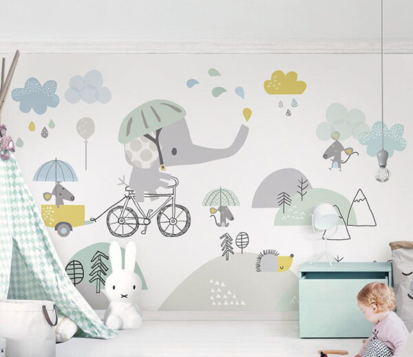 Elefant de desene animate care călărește o bicicletă Elefant de desene animate care călărește o bicicletă