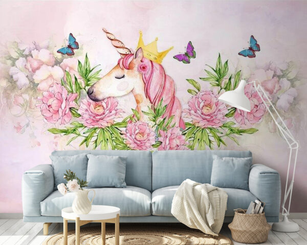 Unicorn cu o coroană și flori Unicorn cu o coroană și flori