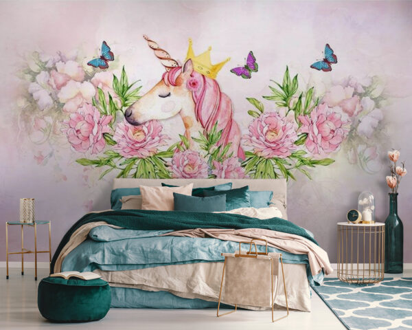 Unicorn cu o coroană și flori Unicorn cu o coroană și flori