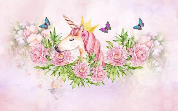 Unicorn cu o coroană și flori Unicorn cu o coroană și flori