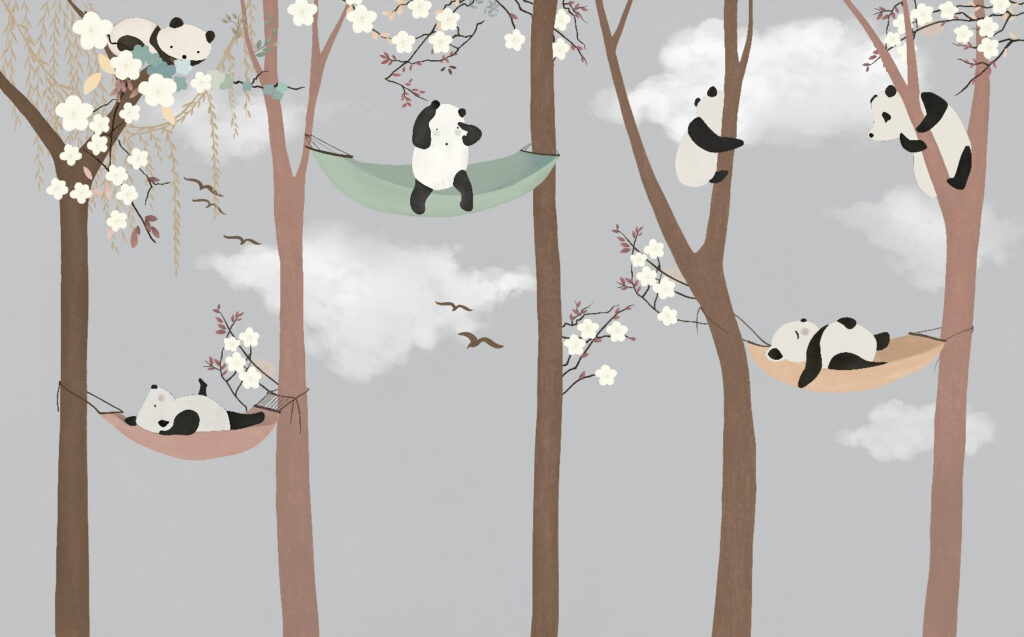 Pandas în hamacuri în copaci Pandas în hamacuri în copaci