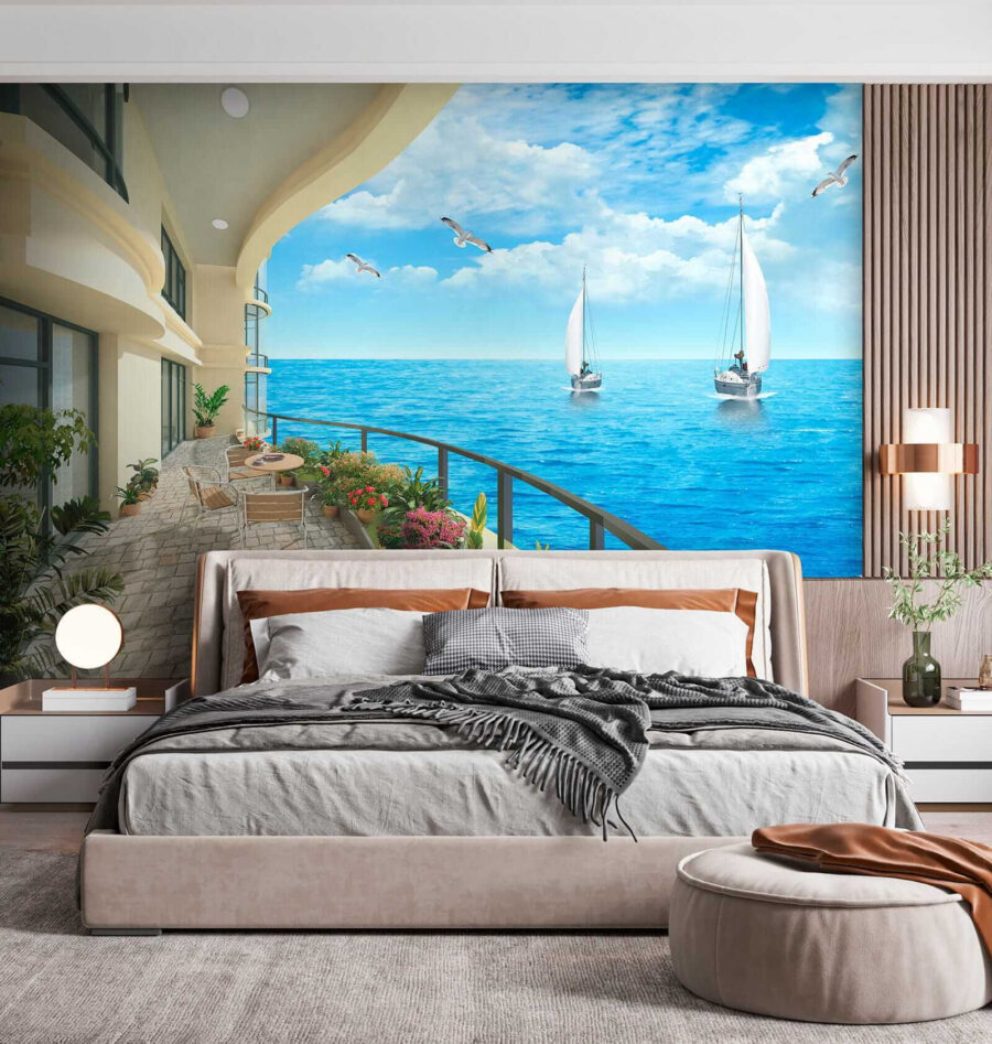 Balcon cu vedere la ocean și bărci