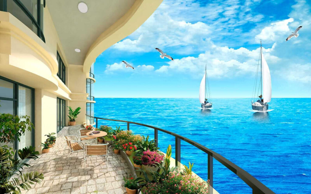 Balcon cu vedere la ocean și bărci Balcon cu vedere la ocean și bărci