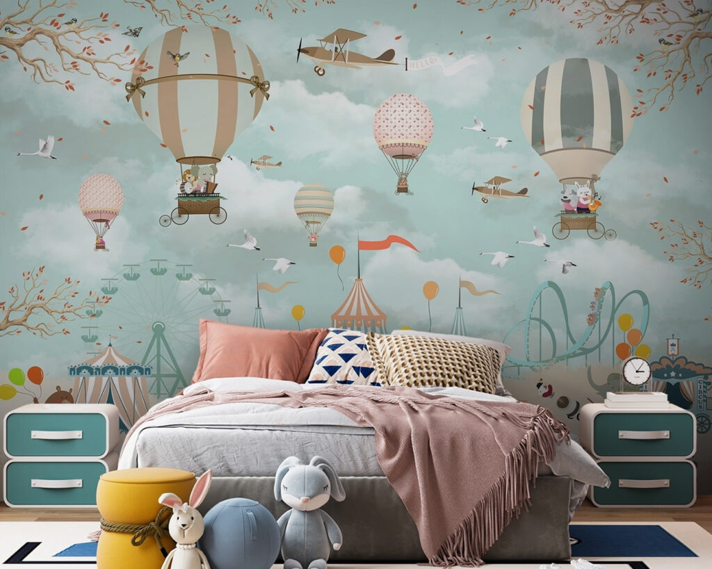 Circus tent with hot air balloons and birds Circus tent with hot air balloons and birds