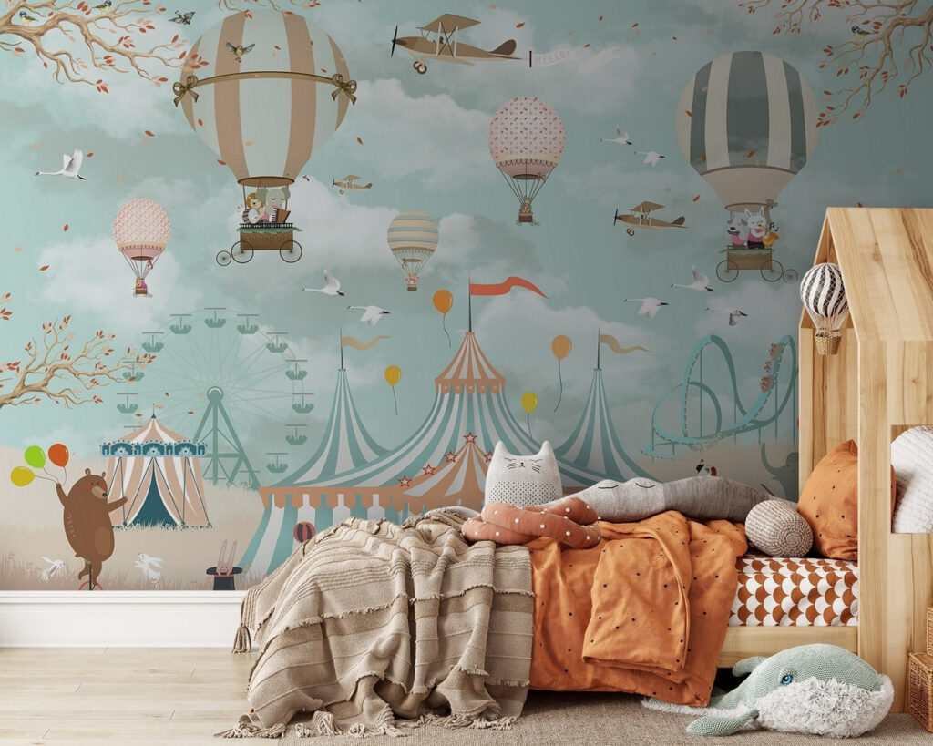 Circus tent with hot air balloons and birds Circus tent with hot air balloons and birds