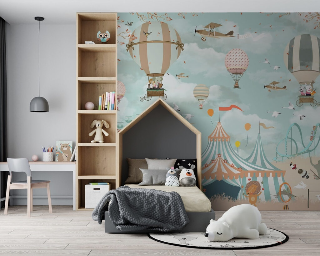 Circus tent with hot air balloons and birds Circus tent with hot air balloons and birds