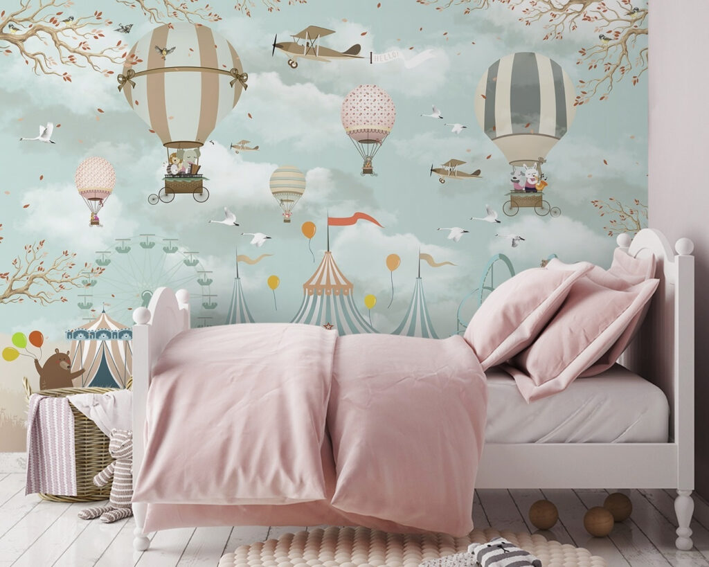 Circus tent with hot air balloons and birds Circus tent with hot air balloons and birds