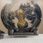 Fototapet Sculptura de metal a unei femei cu aripi