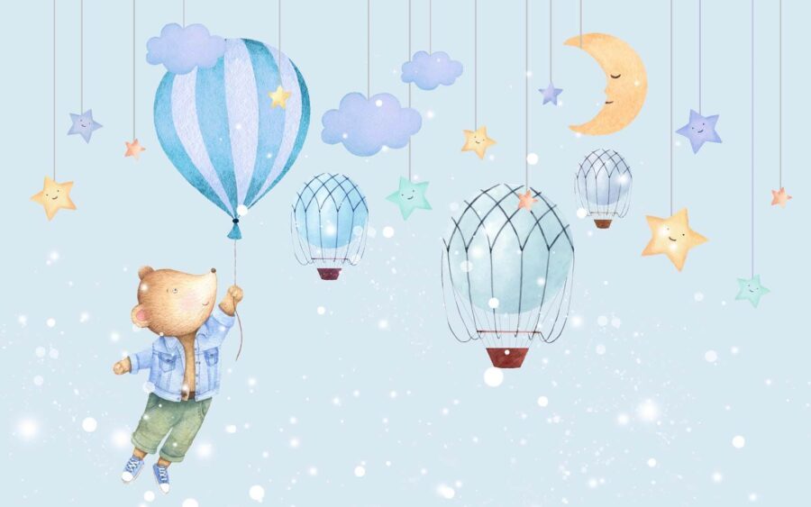 Urs de desene animate care ține un balon