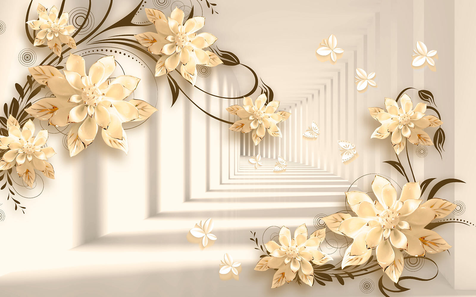 Wallpaper with flowers and butterflies