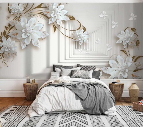 Design de flori albe pe un fundal alb Design de flori albe pe un fundal alb