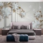 Fototapet Design de flori albe pe un fundal alb