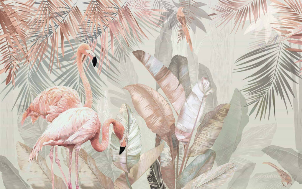 Flamingo și frunze tropicale Flamingo și frunze tropicale