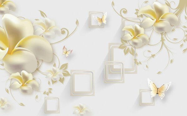 Wallpaper cu flori și fluturi Wallpaper cu flori și fluturi