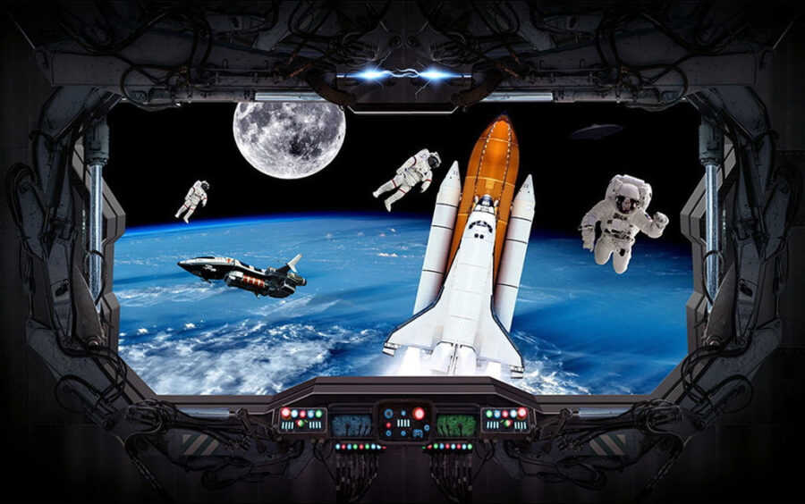 Fototapet Naveta spațială și astronauții în spațiul cosmic - imagine 2