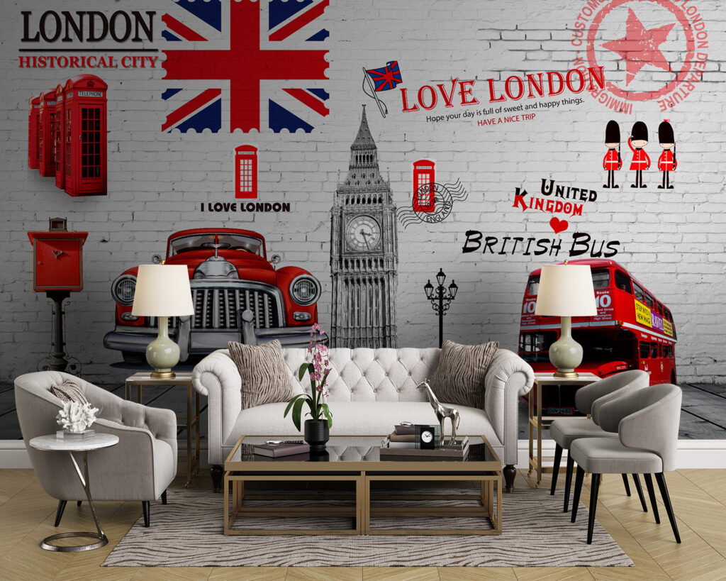 Red bus and a red bus painted on a wall