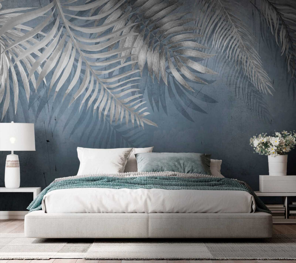 Blue background with silver leaves