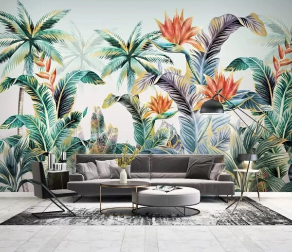 Plante și flori tropicale colorate Fototapet Plante și flori tropicale colorate