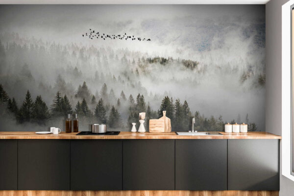 Birds flying over a forest Birds flying over a forest