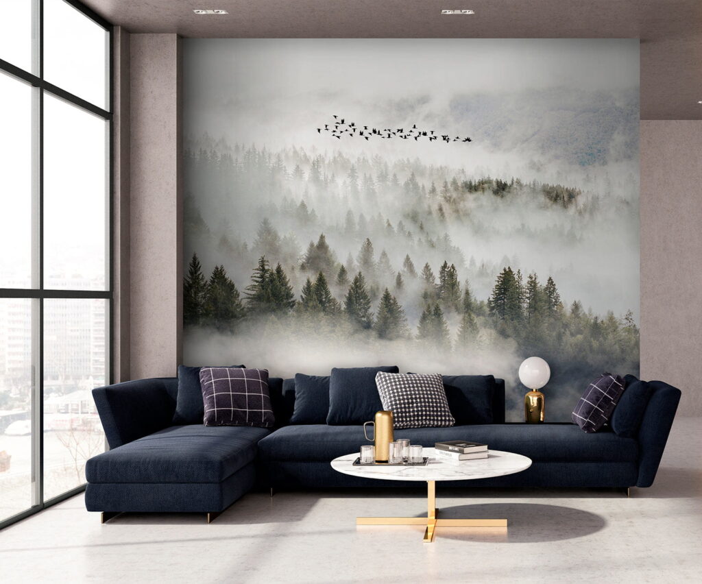 Birds flying over a forest Birds flying over a forest