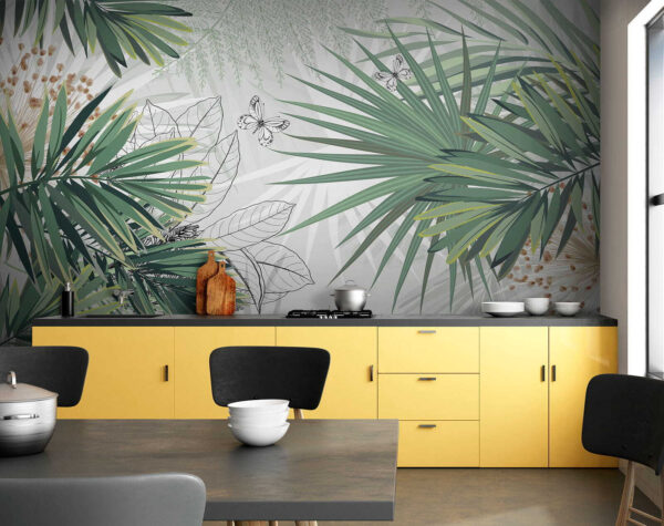 Tropical foliage with delicate butterflies