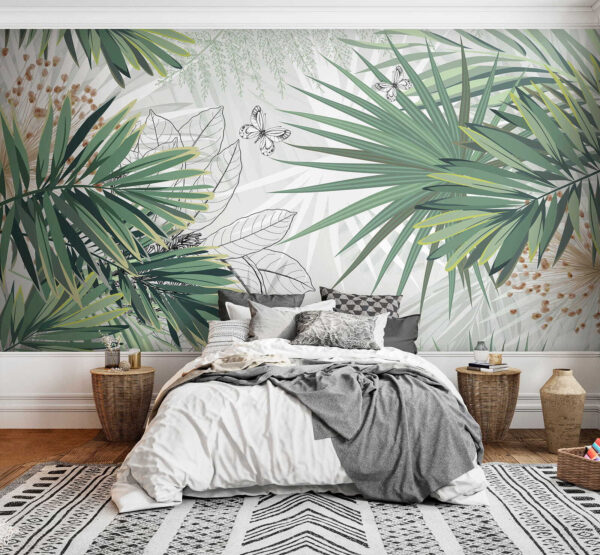 Tropical foliage with delicate butterflies