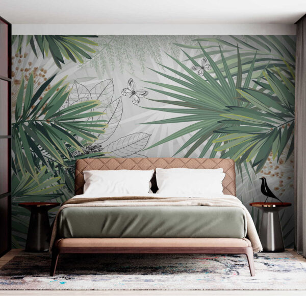 Tropical foliage with delicate butterflies