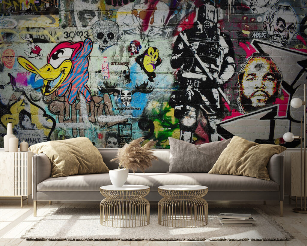 Wall with graffiti on it