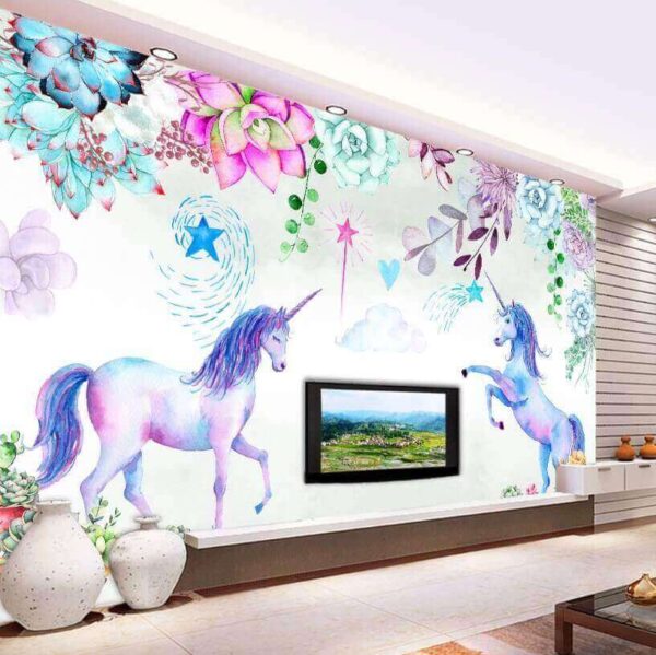 Unicorni și flori de acuarelă Unicorni și flori de acuarelă