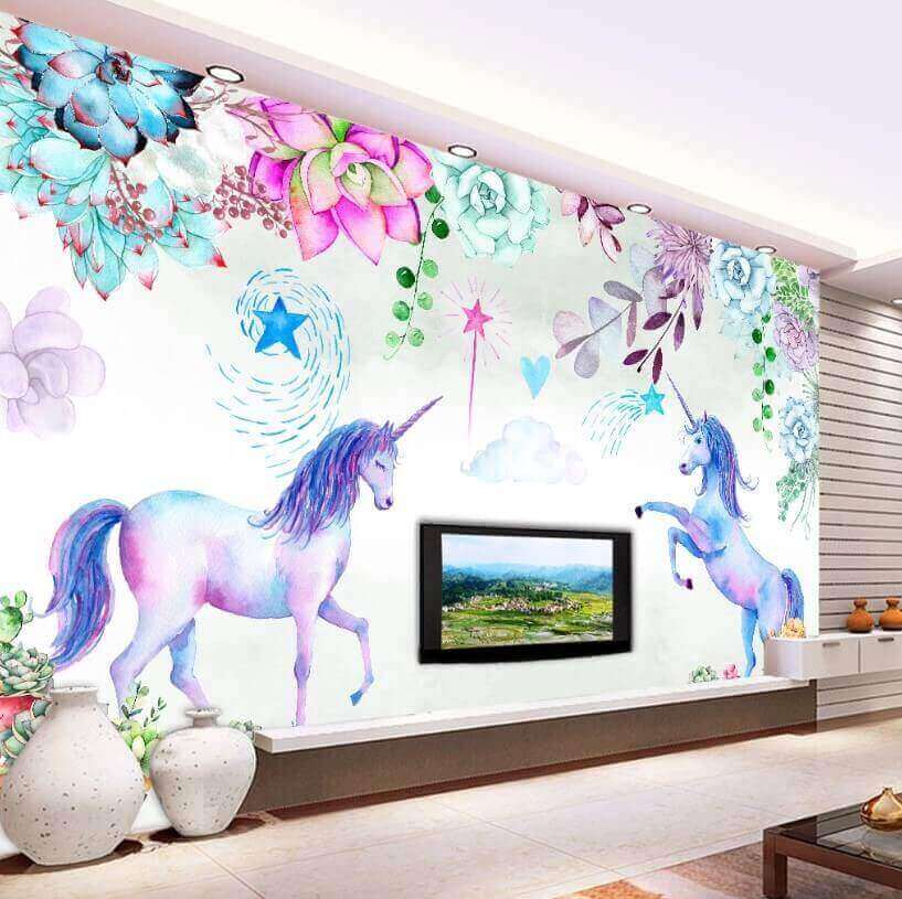 Unicorni și flori de acuarelă