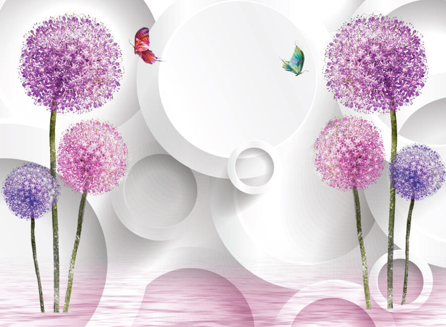 Wallpaper cu flori mov și fluturi Wallpaper cu flori mov și fluturi